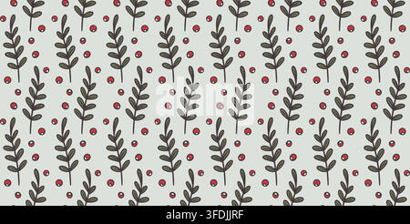 Winterbeeren-Muster ohne Naht. Weihnachtsbotanischer Ast-Wandtapeten-Druck. Vektorillustration Zweig Stock Vektor