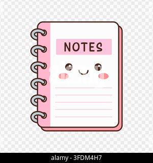 Süße rosa Notizbuch-Vektorillustration, kawaii-Schreibwarenartikel für Schul- und Studien-Design-Element Stock Vektor