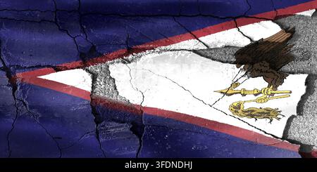 Amerikanische Samoa-Flagge, gemalt auf einer gerissenen, zerbröckelnden und zerrissenen Betonoberfläche Stockfoto