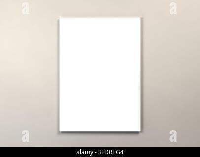 Leere weiße A4-Papier-Vorlage mit weichem Schatten auf neutralem beigem Hintergrund Stockfoto