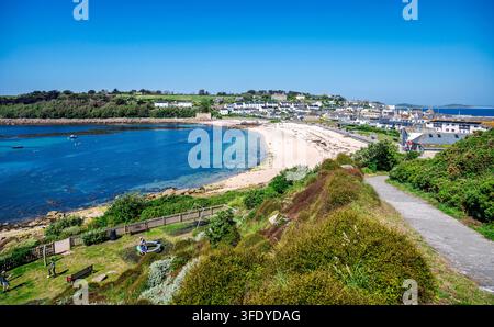 Porthcressa Beach, an der Südseite von Hugh Town, St Mary's, Scilly-Inseln, UK. Stockfoto