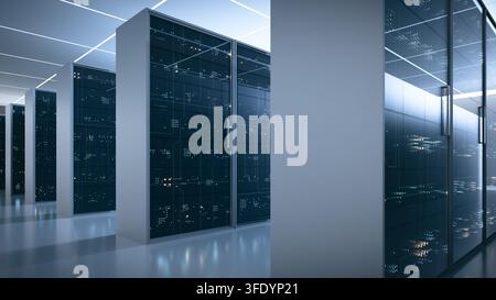 Moderne Server-Racks in einem hellen Rechenzentrum Stockfoto
