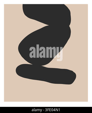Schwarze organische abstrakte Formen auf beigem Hintergrund, minimalistisches zeitgenössisches Wandkunstposter, moderne geometrische Vektorillustration Stock Vektor
