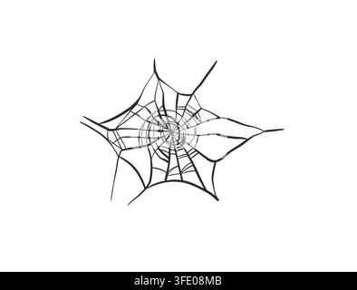 Spinnennetz Handgezeichnete Linienkunst Vektorillustration, Runde Halloween-Kobweb, Gruseliges Gothic-Horror-Dekoratives Designelement isoliert auf Weiß Stock Vektor