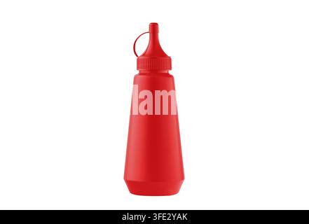 Eine klassische wiederverwendbare Quetschflasche aus flexiblem Kunststoff mit einer schmalen Spitze und einem Deckel. Perfekt für Ketchup, Senf oder scharfe Saucen in Fast-Food-Etablissements Stockfoto