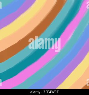Lebendiger handgezeichneter abstrakter Hintergrund mit diagonalen welligen Streifen in einer warmen und kühlen Mehrfarbenpalette. Perfekt für Tapeten, Verpackungen usw. Stockfoto