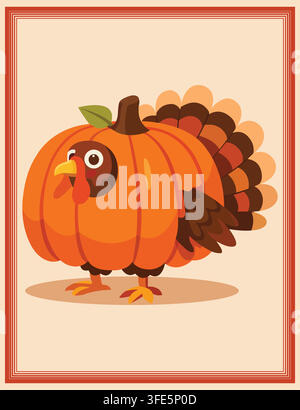 Eine verspielte Illustration eines lustigen Truthahncharakters, der ein Kürbiskostüm trägt, perfekt für Thanksgiving-Feierdesigns und festliche Herbstdekoration Stock Vektor