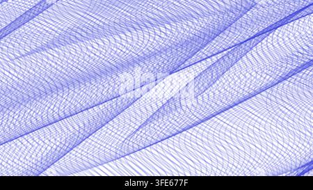 Abstrakter verschwommener blauer Wellenlinienhintergrund mit zarten Guilloche-Kurven, isoliert auf Weiß. Dynamische geometrische Vektortextur geeignet für Sicherheit Stockfoto