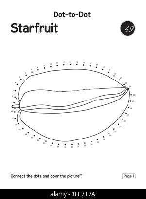 Vorschul-Lernaktivität-Puzzle-Arbeitsblatt mit Sternfrucht-Punkteverbindung Stock Vektor