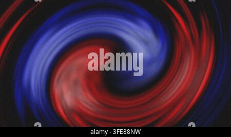Lebendige rote und blaue gebogene Bänder bilden ein wirbelndes konzentrisches Muster über einem dunklen schwarzen Hintergrund mit sanft texturierten Kanten und geschichteten Bögen Stockfoto