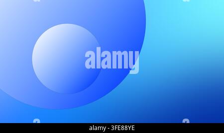 Abstrakter blauer und türkiser geometrischer Hintergrund mit überlappenden kreisförmigen Formen und sanften Farbverläufen auf einer geräumigen digitalen Leinwand Stockfoto