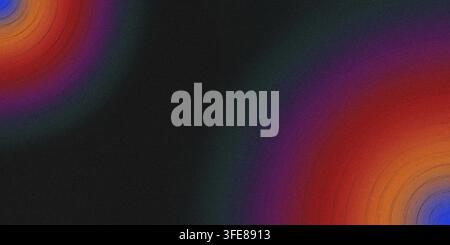 Abstrakter dunkler Hintergrund mit fließenden konzentrischen Bögen und farbenfrohen Verläufen in Blau, Orange, Rot, Lila und Magenta über ein breites Design Stockfoto
