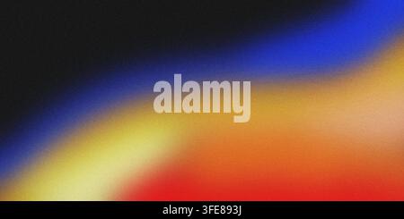Abstrakter verschwommener Hintergrund mit fließenden Übergängen von Schwarz, Blau, Gelb, Orange und Rot über einen weichen atmosphärischen Farbverlauf Stockfoto