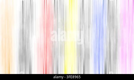Abstrakter Hintergrund mit sanft verschwommenen vertikalen Bändern in Weiß, Grau, Koralle, Gelb, Blau, Rosa und Pfirsich, die eine farbenfrohe gestreifte Oberfläche erzeugen Stockfoto