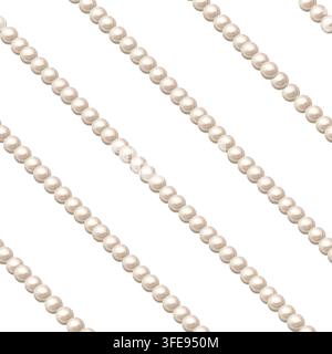 Nahtloses natürliches Perlenmuster mit diagonalen Strichlinien. Handgezeichnete Aquarellillustration isoliertes Element. Luxusrealistischer Wasserfarben-Schmuck ar Stockfoto