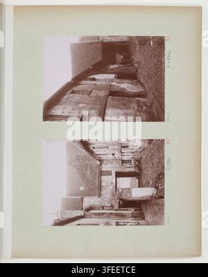 Zwei Fotografien von engen steinmauern Passagen oder Gassen mit Gebäuden, von Étienne Moreau-Nélaton, einem französischen Fotografen, in Fère-en-Tardenois, Aisne, Frankreich, zwischen 1908 und 1909, die Türen, Fenster und Stein- oder Ziegelbau zeigen. Stockfoto