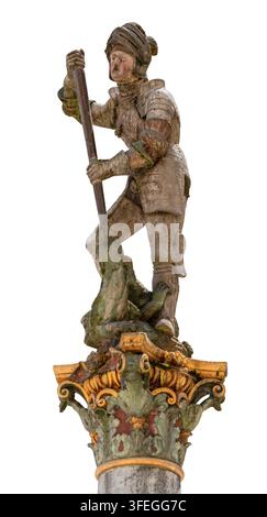 Skulptur am Georgsbrunnen in Tübingen isoliert auf weißem Hintergrund Stockfoto