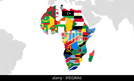 Karte von Afrika mit Ländern, die mit ihren Nationalflaggen gefüllt sind Stock Vektor