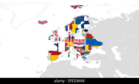 Karte Europas mit Ländern, die mit ihren Nationalflaggen gefüllt sind Stock Vektor