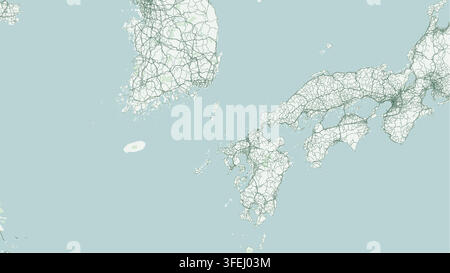 Moderne minimalistische Vektorkarte von Tsushima Korea Strait Geografie Meereskanal Inseln Navigationsrouten und Küstenstädte für Druckposter Wandkunst. Stock Vektor