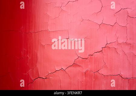 Rissige rot gestrichene Wandtextur mit verwitterter Oberfläche und abstraktem Hintergrund Stockfoto