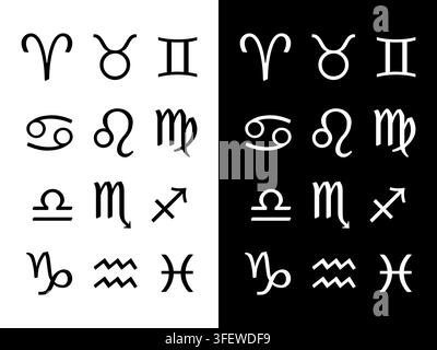 Sternzeichen-Vektor-Ikonen-Set Schwarz und Weiß Astrologische Symbole Stock Vektor