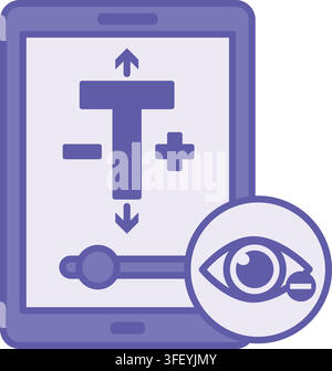 Symbol zur Anpassung der Schriftgröße in Lila. Vektorillustration. Eine Funktion, die es dem Benutzer ermöglicht, die Textgröße auf einem Handybildschirm zu erhöhen oder zu verringern. Accessi Stock Vektor