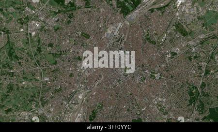 Top-Down-3D-Luftbild von Brüssel, Belgien, das seine urbane Landschaft im frühen Morgenlicht zeigt. - Fotomontage Stockfoto