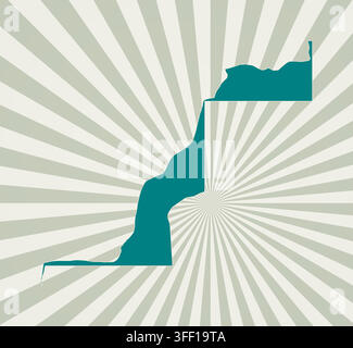 Karte von Westsahara. Poster mit Karte des Landes in Retro-Farbpalette. Form von Westsahara mit Sonnenstrahlen-Hintergrund. Vektorillustration. Stock Vektor