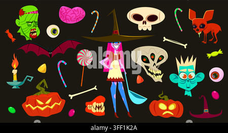 Halloween-Set von Elementen. Cartoon-Flachstil-Illustration Stock Vektor