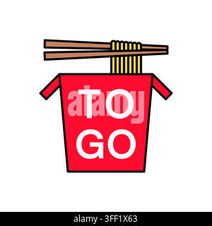 Chinesischer Takeaway-Behälter mit Essstäbchen, Nudeln zum Mitnehmen, Symbol, Vektorillustration Stock Vektor