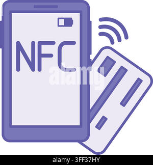 Farbiger Nahfeldkommunikations-Symbol. Vektorillustration. Mobiltelefon, Bankkarte und drahtlose Kommunikation. Datenaustausch zwischen Geräten ohne Stock Vektor