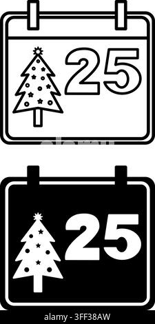 December 25 Icons. Schwarz-Weiß-Vektor-Icons. Weihnachts- und Feiertagskonzept Stock Vektor