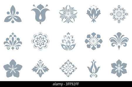 Satz von Blumenikonen. Isolierte Elemente für Design. Vektorgrafik. Blumensammlung Stock Vektor