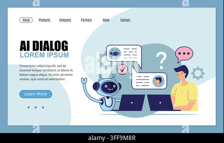 KI-Chatbot-Roboter, der einem Mann bei der Web-Landingpage-Vorlage hilft Stock Vektor