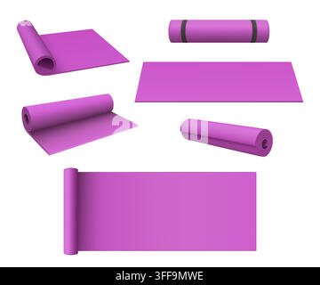 Vektorillustrationen-Set mit rosa gerollten Yogamatten Stock Vektor