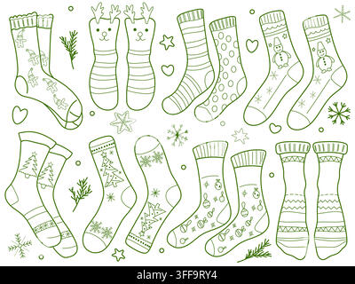 Weihnachts- und Wintersocken-Kollektion Stock Vektor
