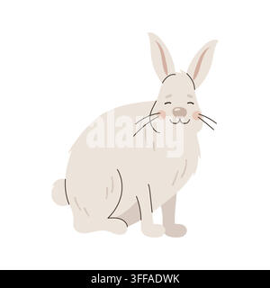 Süßer weißer arktischer Hasenkaninchen, der isoliert auf weißem Hintergrund sitzt, Vektorillustration Stock Vektor