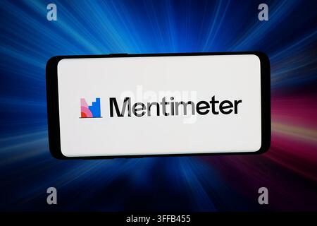 Stuttgart, Deutschland - 09-03-2026: In dieser Foto-Illustration wird das Logo des Präsentationssoftwareunternehmens Mentimeter auf einem Smartphone angezeigt Stockfoto