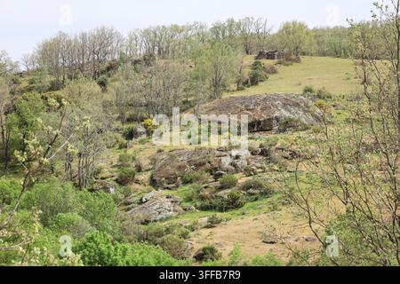 Grüne Landschaft des Sierra de Francia Gebirges in der Provinz Salamanca, Kastilien und León, Spanien Stockfoto