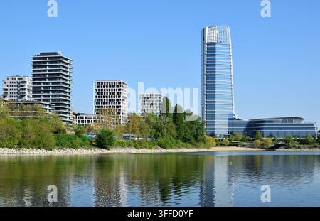 Moderne Skyline von Budapest in Ungarn, nahe der Kopaszi-Talsperre, Kopaszi Gát. Stockfoto