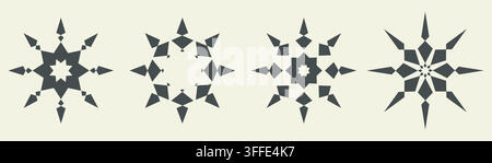 Niedliches einzigartiges Schneeflockensymbol-Symbol-Set. Schwarze Silhouetten-Element-Sammlung, abstrakte moderne geometrische unregelmäßige isolierte Formen. Stock Vektor