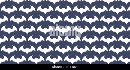 Monochromes Musterdesign mit sich wiederholenden Silhouetten von gruseligen fliegenden Fledermäusen, perfekt für Halloween-Festdekoration, Herbsturlaub-Tapete Stock Vektor
