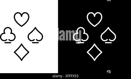 Linien-Symbol-Set für Spielkartensymbole. Herz, Karo, Pik und Kreuz Symbole Umriss-Sammlung. Klassische Kartenspiel-Elemente. Bearbeitbarer Strich. Isoliert Stock Vektor