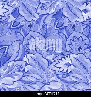 Aquarellblaues nahtloses Muster mit abstrakten Blumenformen. Handgezeichnete Illustration Stockfoto