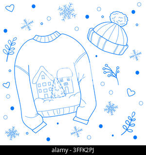 Winterpullover und Beanie-Mütze Clipart Stock Vektor