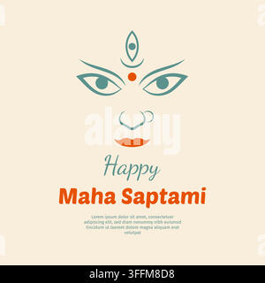 Fröhliche Maha Saptami Durga Puja Gesichts-Vektor-Illustration Stock Vektor