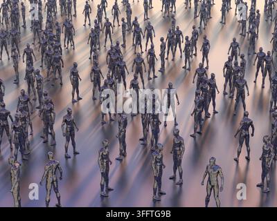 Eine Gruppe von Robotern, die stehen und kommunizieren Stockfoto