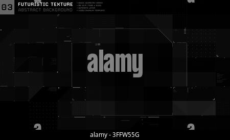 8K Abstrakter Hintergrund für Video-Overlay-Vorlage. Dunkle futuristische Gittertextur mit geometrischen HUD-Elementen, gepunkteten Matrixmustern und modularem Inter Stockfoto