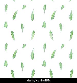 Aquarell-Chicoréegrün-Blatt-Seamless-Muster-Hintergrund. Handgezeichnete Blattillustration für Bio-Tee-Verpackungen, natürliche Kosmetik, Kräutermedizin Stockfoto